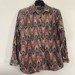 Shah Safari Colorful Printed Button Down Long Sleeve Shirt Casual Bohemian Large